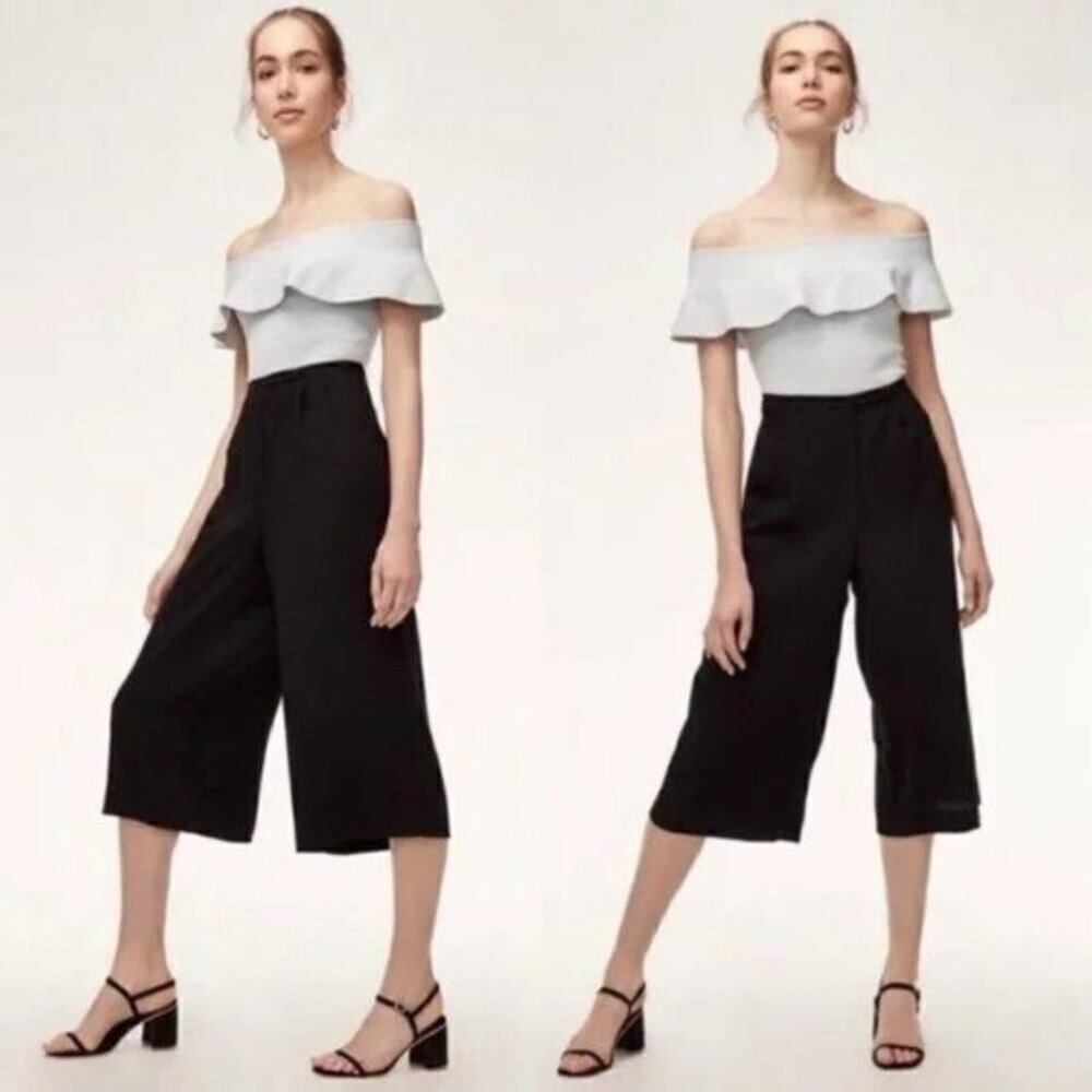 Aritzia Babaton Lazarus Black High Waist Wide Crop Culotte Pants
